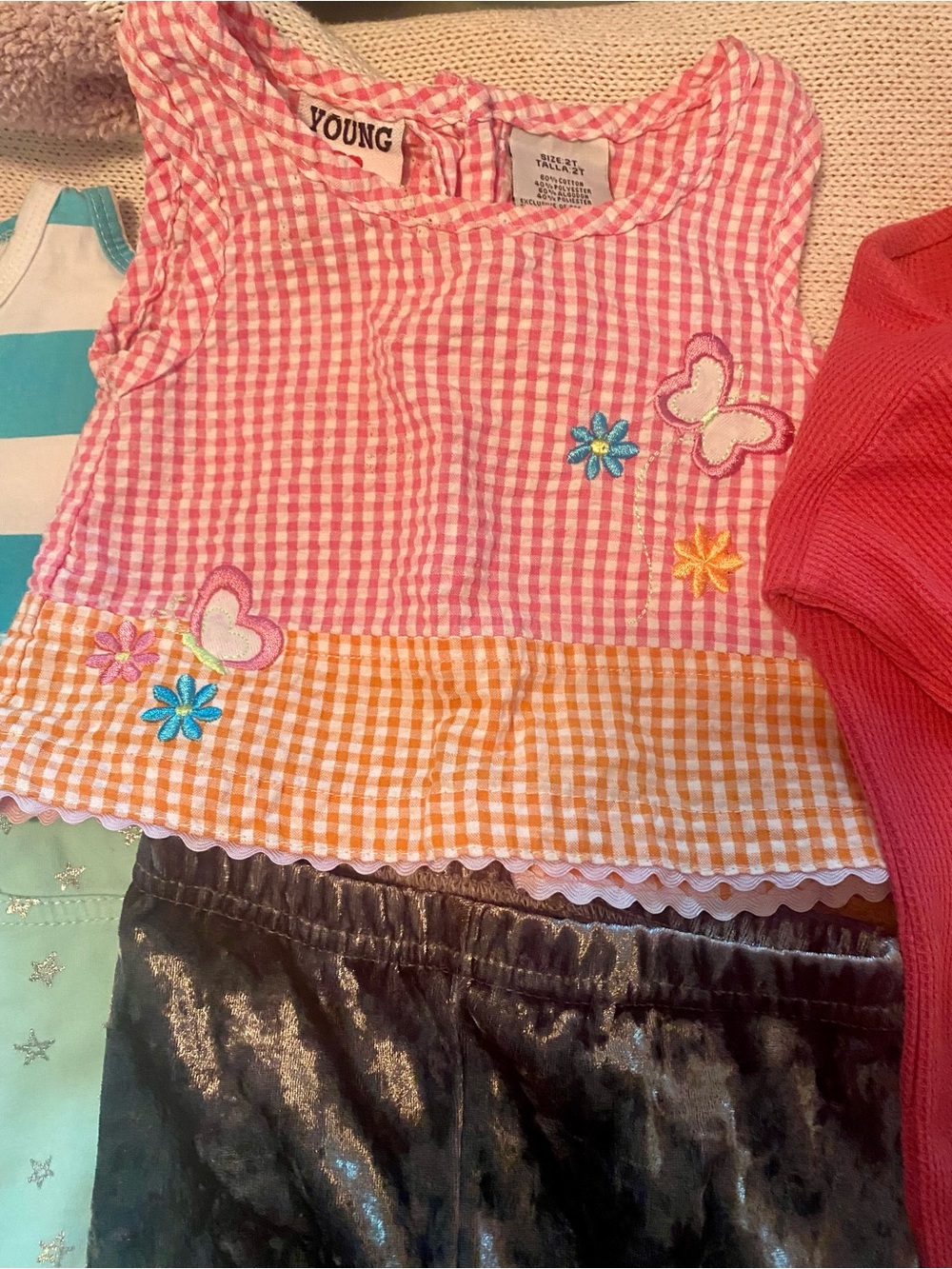 Multiples Girls Pink Gingham Button Top & Black Gold Polka Dot Dress Set - Picture 4 of 11